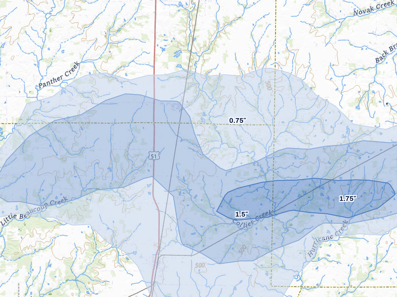 NEXRAD radar-signature map of the hail over Du Bois, IL