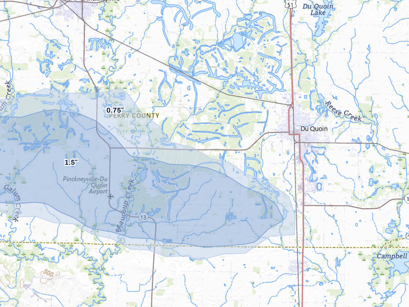 NEXRAD radar-signature map of the hail storm over Du Quoin, IL on May 31, 2026