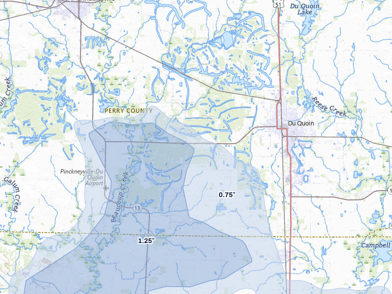 NEXRAD radar-signature map of the hail storm over Du Quoin, IL on Jun 1, 2026