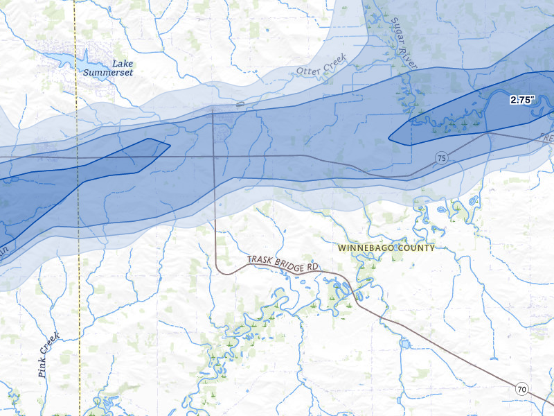 NEXRAD radar-signature map of the hail over Durand, IL