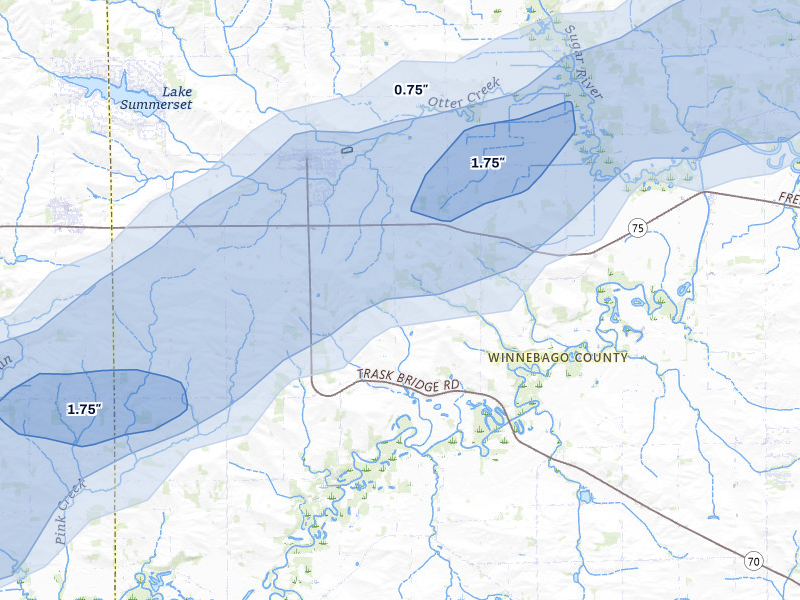 NEXRAD radar-signature map of the hail over Durand, IL
