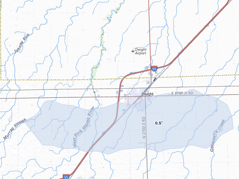 NEXRAD radar-signature map of the hail storm over Dwight, IL on Mar 26, 2026