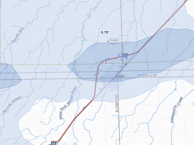 NEXRAD radar-signature map of the hail storm over Dwight, IL on May 4, 2026