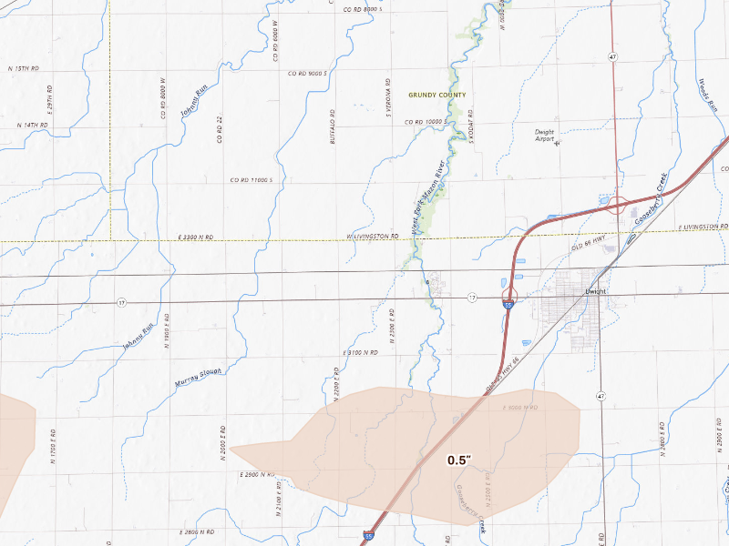 Radar-estimated hail-size map of the storm over Dwight, IL