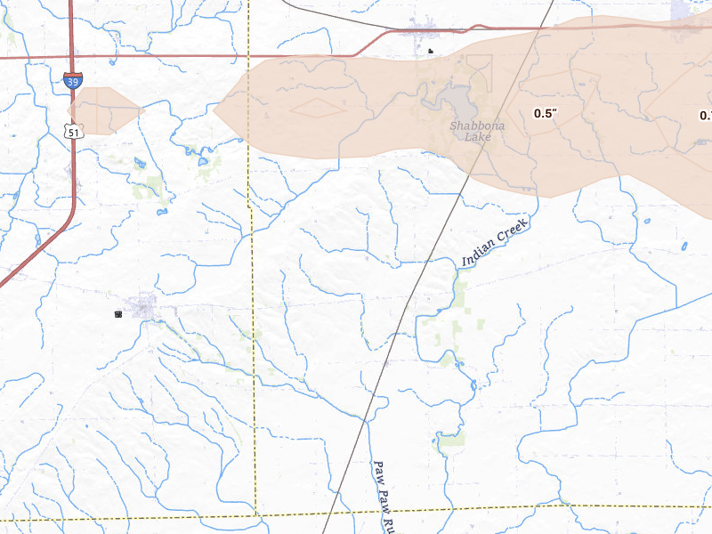 Radar-estimated hail-size map of the storm over Earlville, IL on Mar 30, 2026