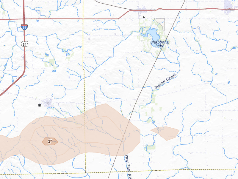 Radar-estimated hail-size map of the storm over Earlville, IL on Mar 31, 2026