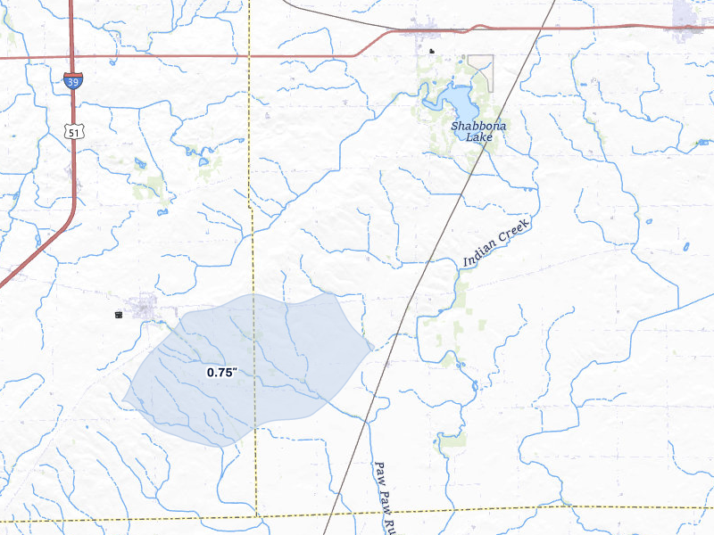 NEXRAD radar-signature map of the hail over Earlville, IL
