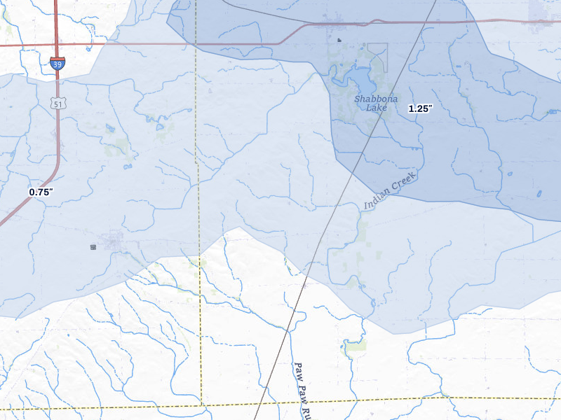 NEXRAD radar-signature map of the hail storm over Earlville, IL on Jul 3, 2026
