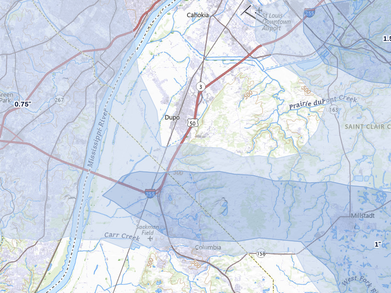NEXRAD radar-signature map of the hail storm over East Carondelet, IL on May 31, 2026