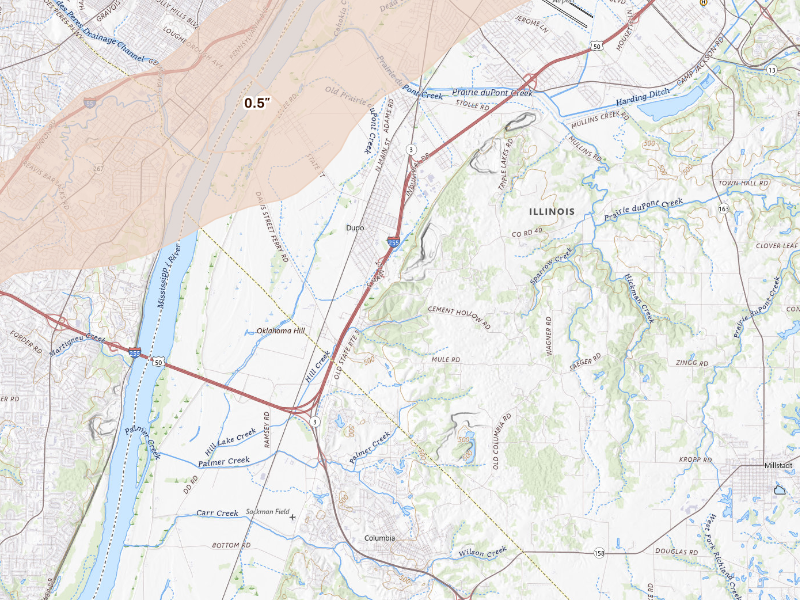 Radar-estimated hail-size map of the storm over East Carondelet, IL