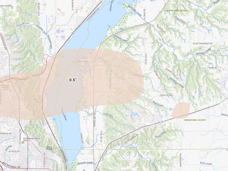 Radar-estimated hail-size map of the storm over East Peoria, IL