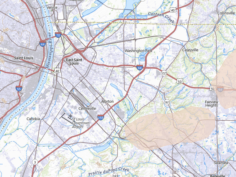 Radar-estimated hail-size map of the storm over East Saint Louis, IL on May 31, 2026