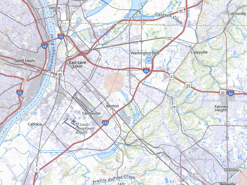 Radar-estimated hail-size map of the storm over East Saint Louis, IL on Jul 10, 2026