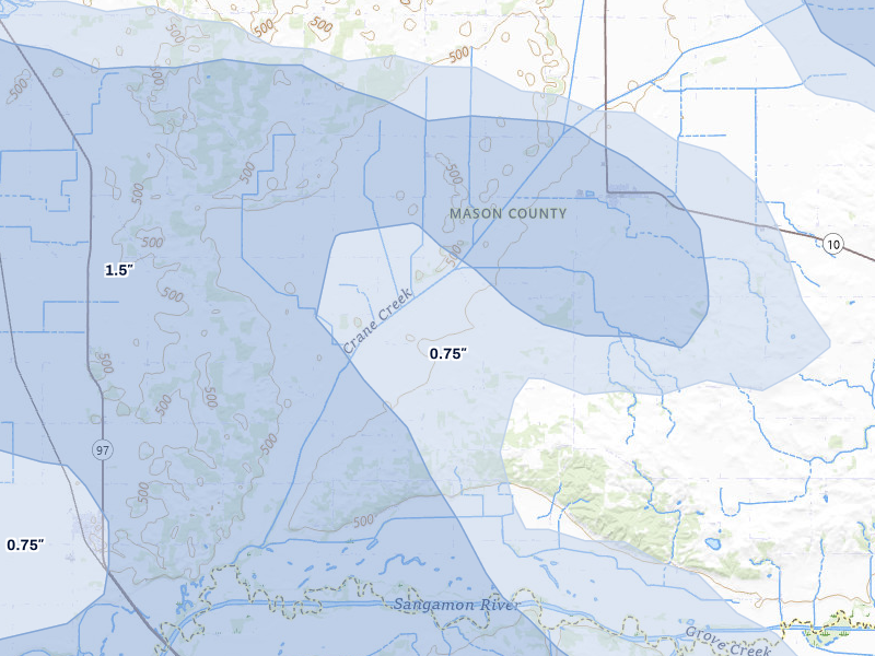 NEXRAD radar-signature map of the hail storm over Easton, IL on May 4, 2026