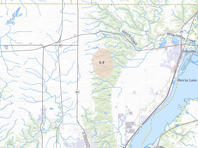 Radar-estimated hail-size map of the storm over Edelstein, IL on Jun 10, 2026