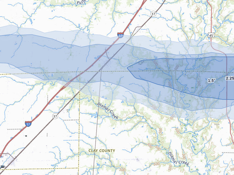 NEXRAD radar-signature map of the hail storm over Edgewood, IL on Mar 4, 2026