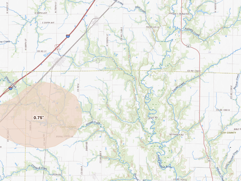 Radar-estimated hail-size map of the storm over Edgewood, IL