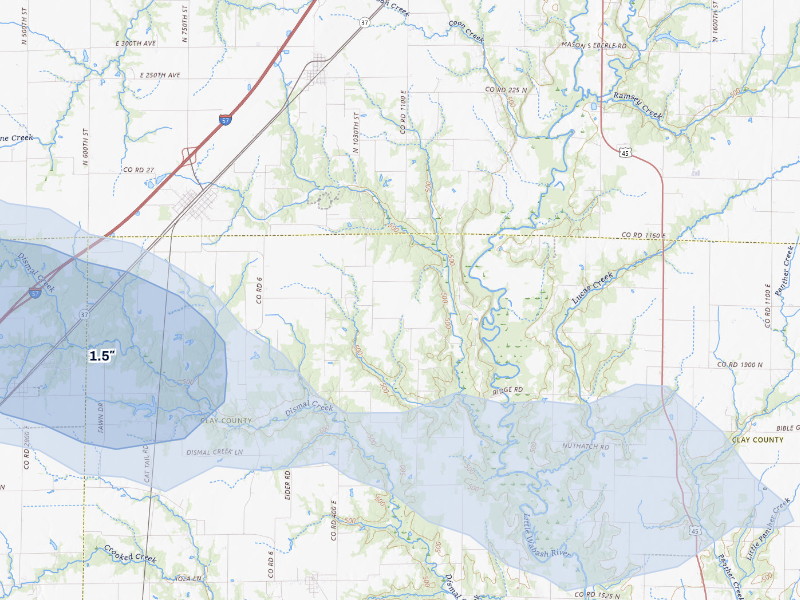 NEXRAD radar-signature map of the hail storm over Edgewood, IL on Sep 19, 2026