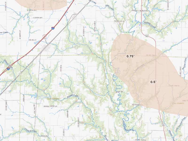 Radar-estimated hail-size map of the storm over Edgewood, IL