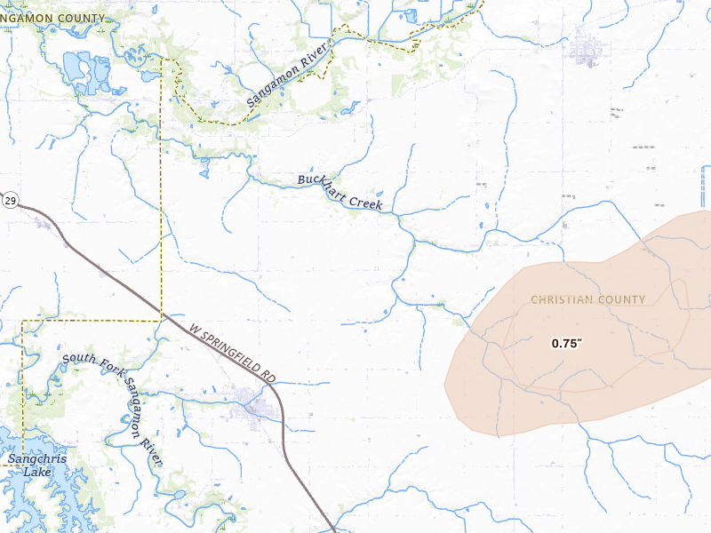 Radar-estimated hail-size map of the storm over Edinburg, IL on Jul 4, 2026
