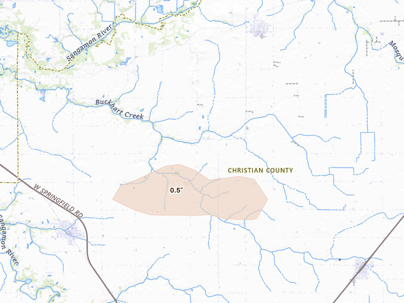Radar-estimated hail-size map of the storm over Edinburg, IL on Aug 15, 2026