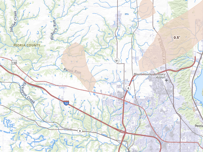 Radar-estimated hail-size map of the storm over Edwards, IL on Apr 2, 2026
