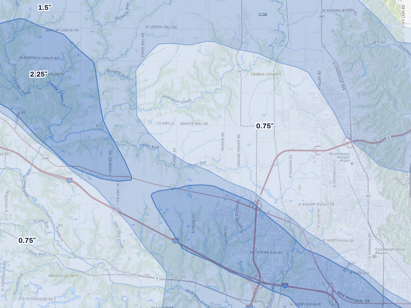 NEXRAD radar-signature map of the hail storm over Edwards, IL on Aug 13, 2026