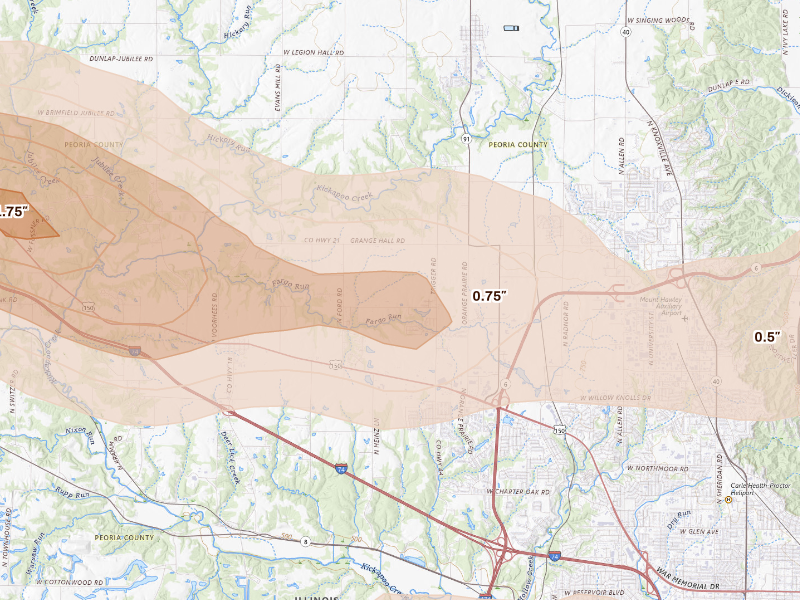 Radar-estimated hail-size map of the storm over Edwards, IL