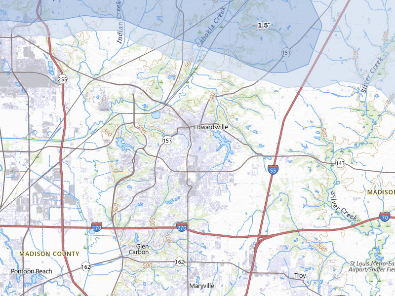 NEXRAD radar-signature map of the hail storm over Edwardsville, IL on May 3, 2026