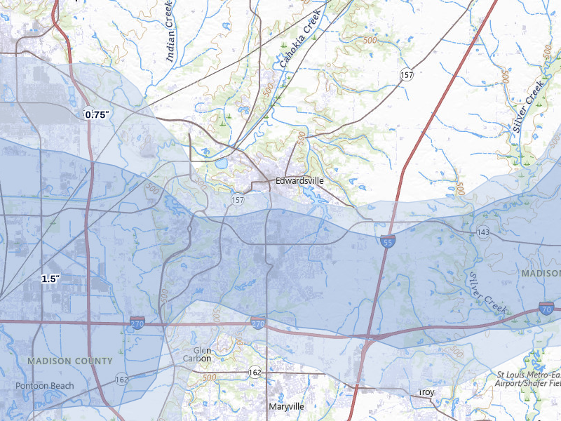 NEXRAD radar-signature map of the hail storm over Edwardsville, IL on May 31, 2026