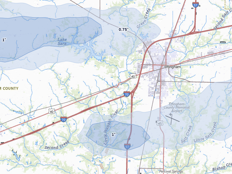 NEXRAD radar-signature map of the hail storm over Effingham, IL on Mar 22, 2026