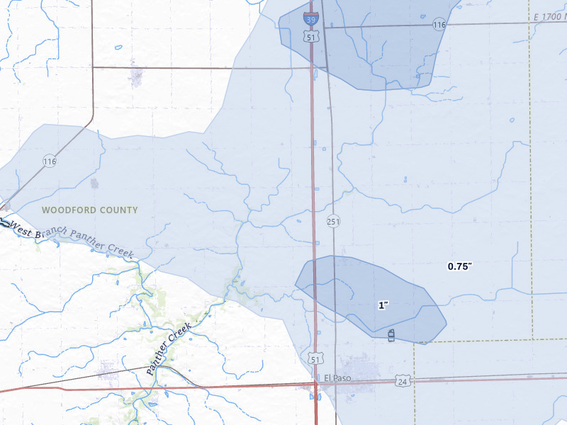 NEXRAD radar-signature map of the hail storm over El Paso, IL on May 4, 2026