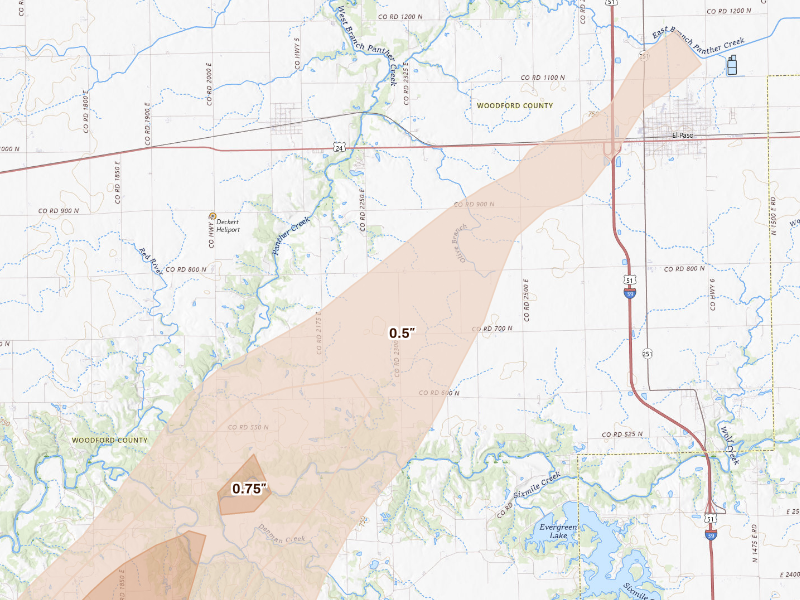 Radar-estimated hail-size map of the storm over El Paso, IL