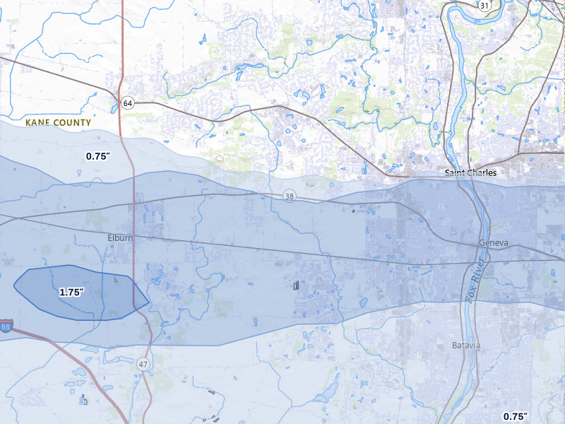 NEXRAD radar-signature map of the hail storm over Elburn, IL on Mar 30, 2026