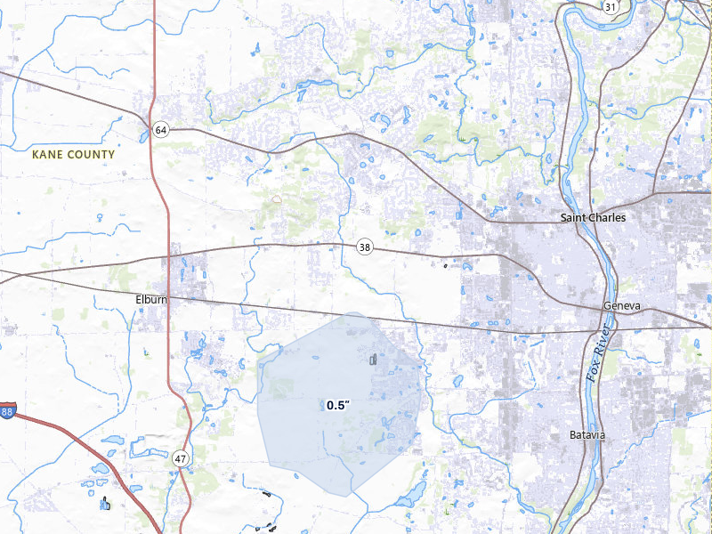 NEXRAD radar-signature map of the hail storm over Elburn, IL on Apr 2, 2026