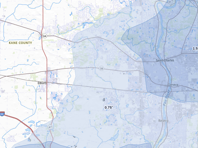 NEXRAD radar-signature map of the hail over Elburn, IL