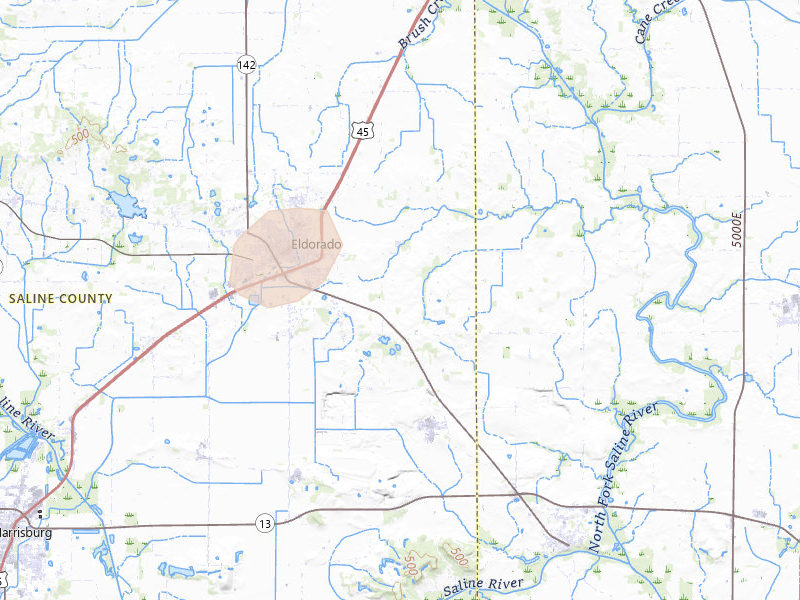 Radar-estimated hail-size map of the storm over Eldorado, IL on Mar 4, 2026