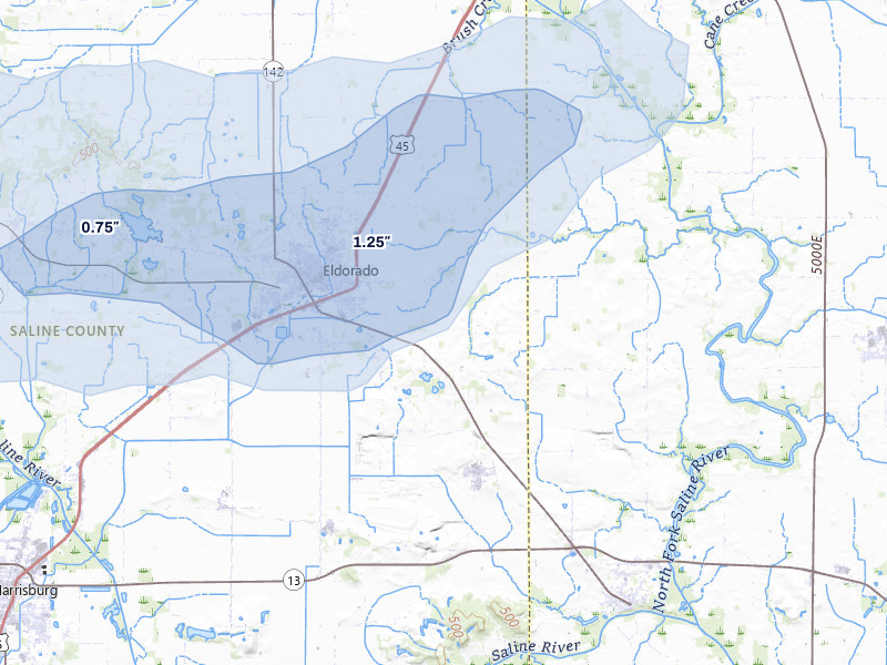 NEXRAD radar-signature map of the hail storm over Eldorado, IL on Mar 4, 2026