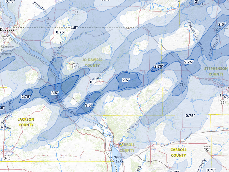 NEXRAD radar-signature map of the hail storm over Elizabeth, IL on Apr 17, 2026