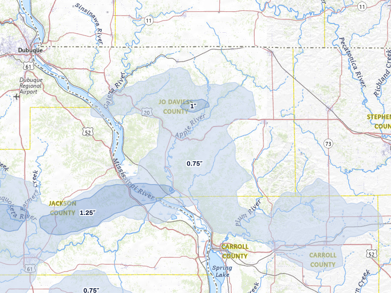 NEXRAD radar-signature map of the hail storm over Elizabeth, IL on Aug 11, 2026