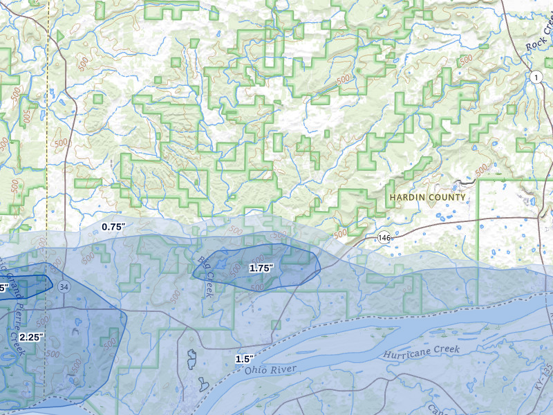 NEXRAD radar-signature map of the hail storm over Elizabethtown, IL on Mar 4, 2026