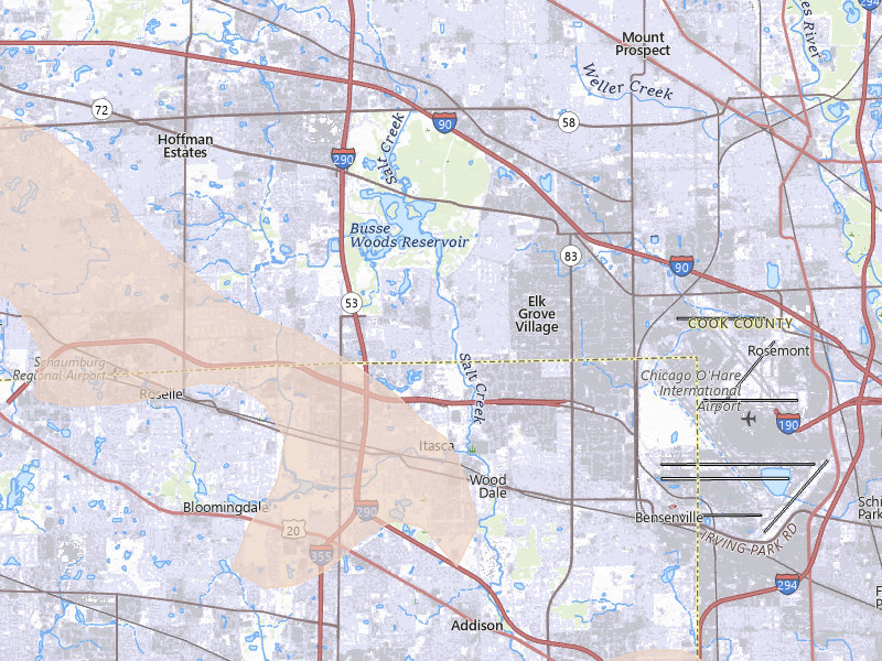 Radar-estimated hail-size map of the storm over Elk Grove Village, IL on Jun 24, 2026