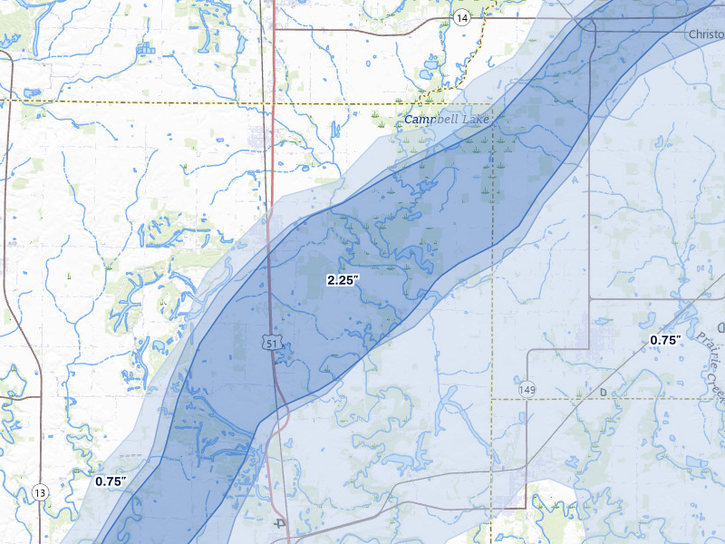NEXRAD radar-signature map of the hail over Elkville, IL