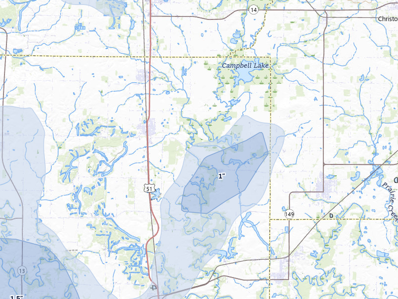 NEXRAD radar-signature map of the hail over Elkville, IL