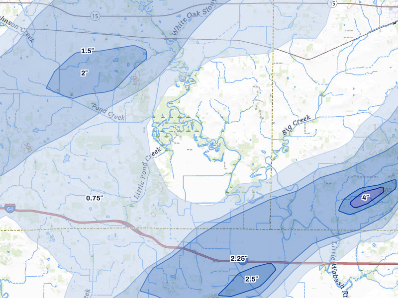 NEXRAD radar-signature map of the hail over Ellery, IL