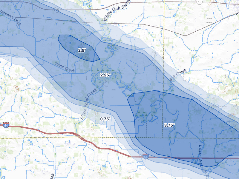 NEXRAD radar-signature map of the hail storm over Ellery, IL on May 16, 2026