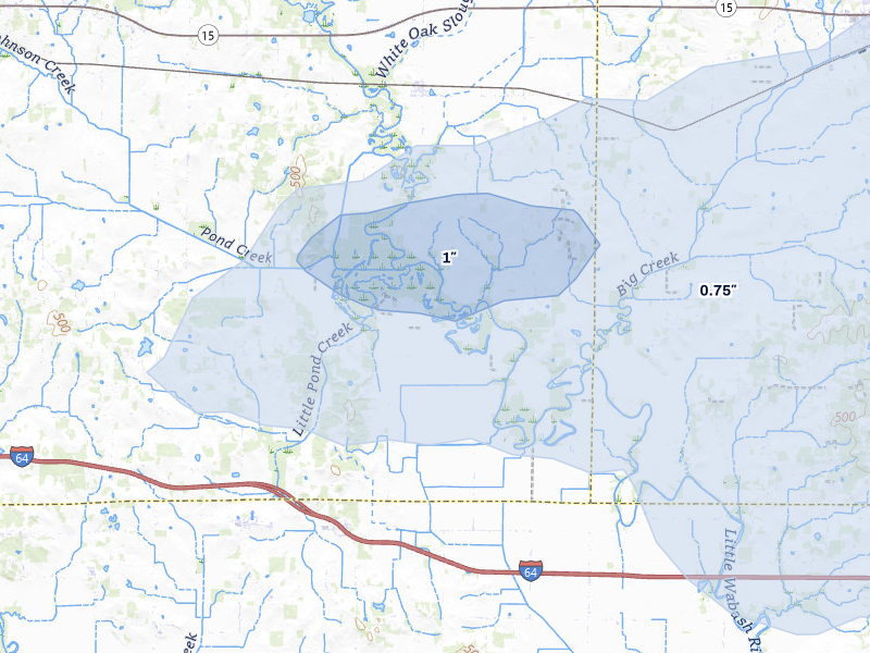 NEXRAD radar-signature map of the hail over Ellery, IL