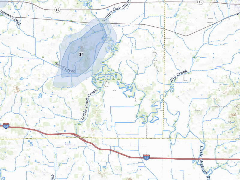 NEXRAD radar-signature map of the hail storm over Ellery, IL on Jul 8, 2026