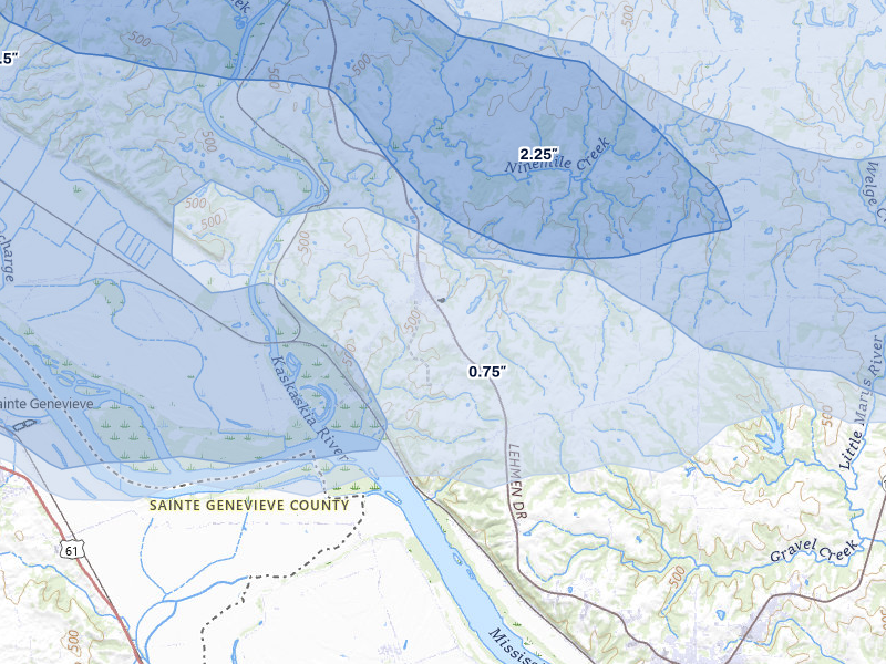 NEXRAD radar-signature map of the hail storm over Ellis Grove, IL on Jul 10, 2026