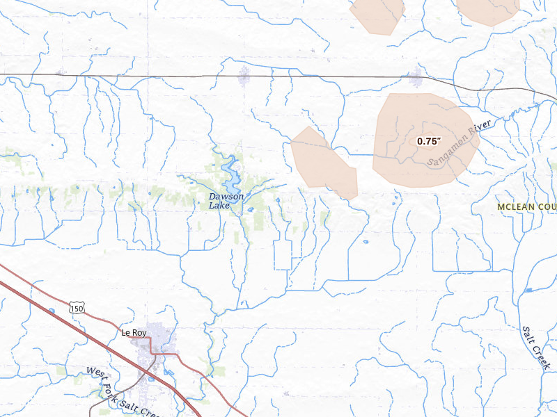 Radar-estimated hail-size map of the storm over Ellsworth, IL on Mar 21, 2026